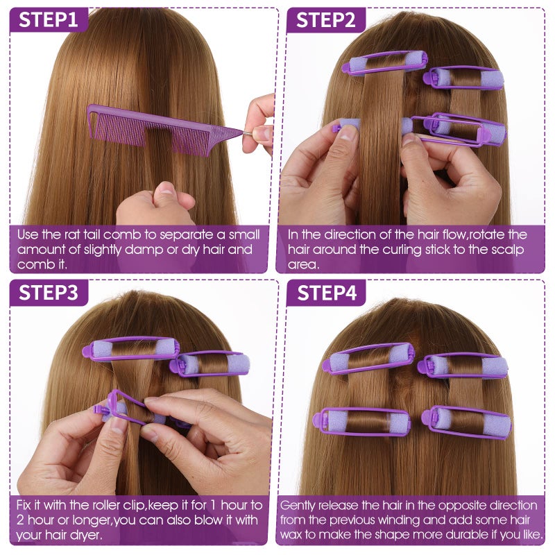 Aster 56Pcs Sponge Rollers Set, Self-Grip Heatless Foam Curlers for Long, Medium & Short Hair, Hair Volumizing Rollers with Pintail Comb - Image 3